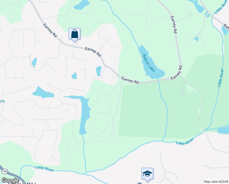 map of restaurants, bars, coffee shops, grocery stores, and more near 4165 Earney Road in Woodstock