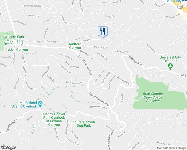 map of restaurants, bars, coffee shops, grocery stores, and more near 3130 Dona Sarita Place in Los Angeles