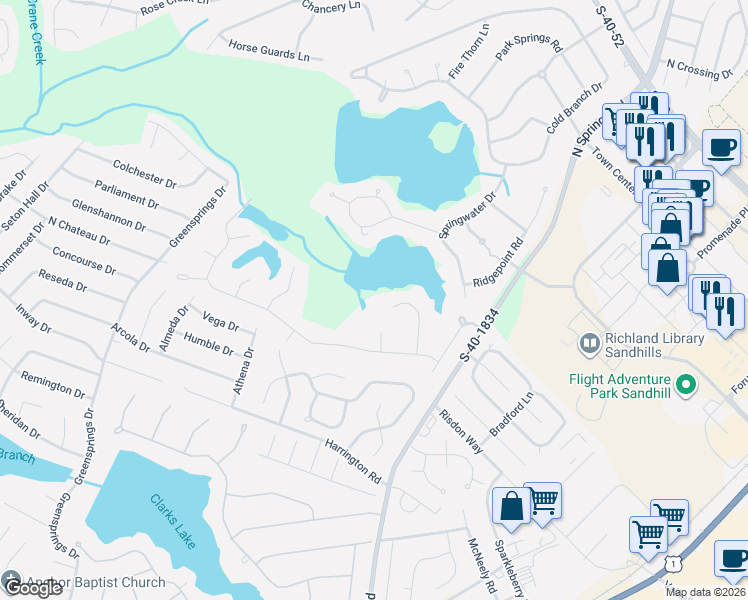 map of restaurants, bars, coffee shops, grocery stores, and more near 136 Fishers Shore Road in Columbia