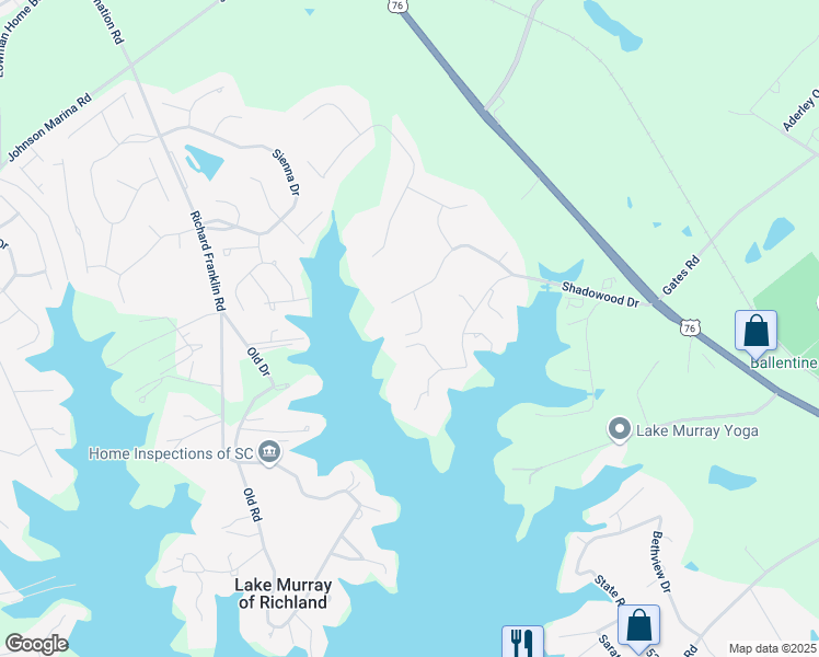 map of restaurants, bars, coffee shops, grocery stores, and more near 521 Water Garden Court in Irmo