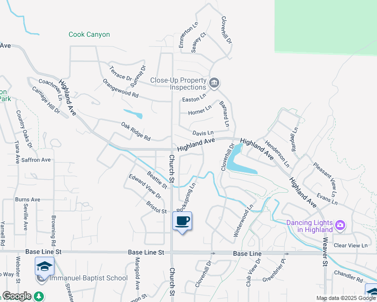 map of restaurants, bars, coffee shops, grocery stores, and more near 28950 Clear Spring Lane in Highland