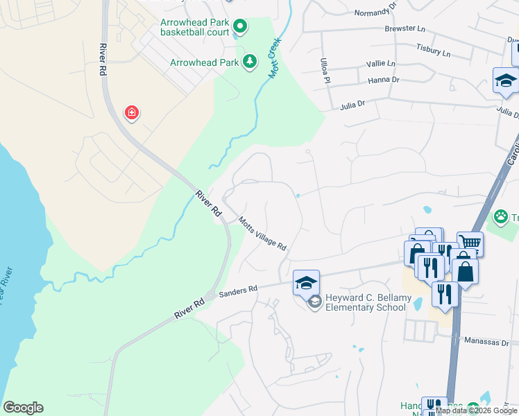 map of restaurants, bars, coffee shops, grocery stores, and more near 6609 Motts Village Rd in Wilmington