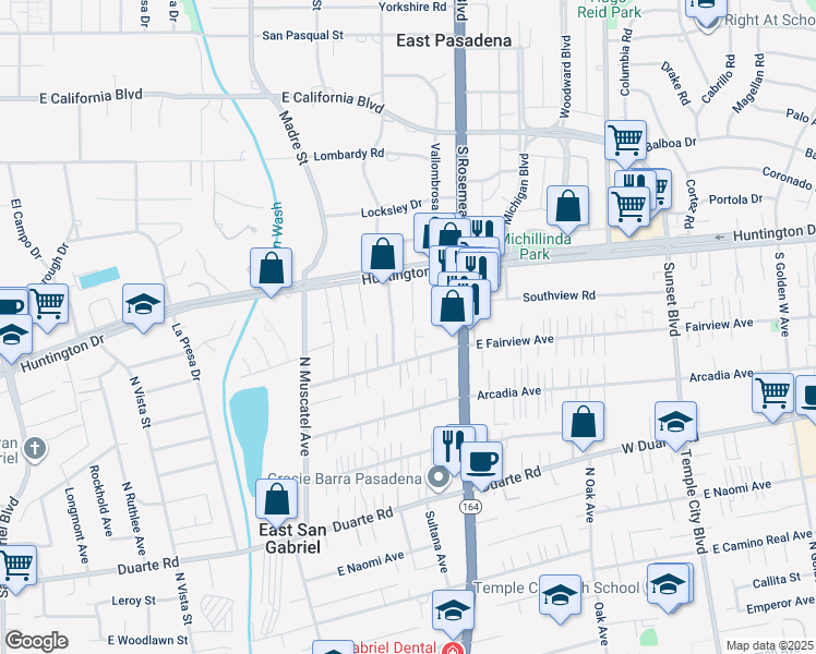 map of restaurants, bars, coffee shops, grocery stores, and more near 7135 Sultana Avenue in San Gabriel