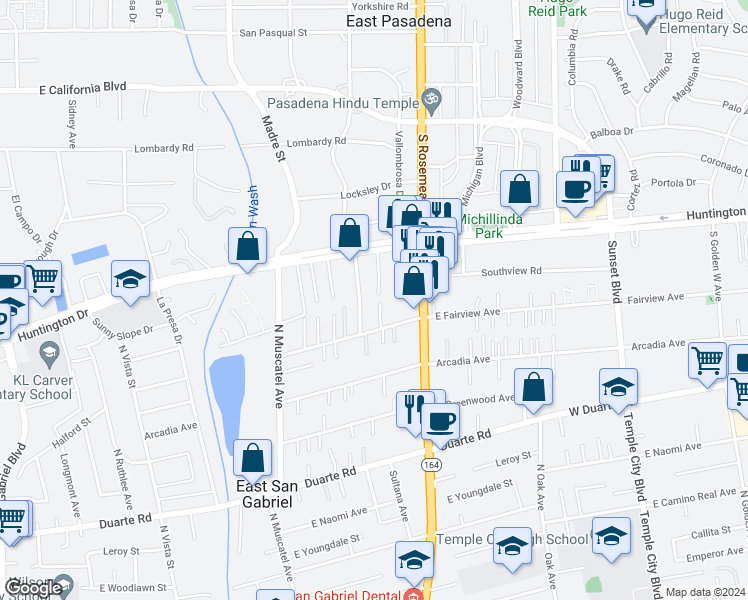 map of restaurants, bars, coffee shops, grocery stores, and more near 7135 Sultana Avenue in San Gabriel