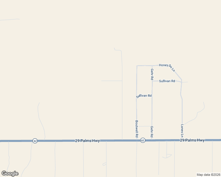 map of restaurants, bars, coffee shops, grocery stores, and more near 82627 Sullivan Road in Twentynine Palms