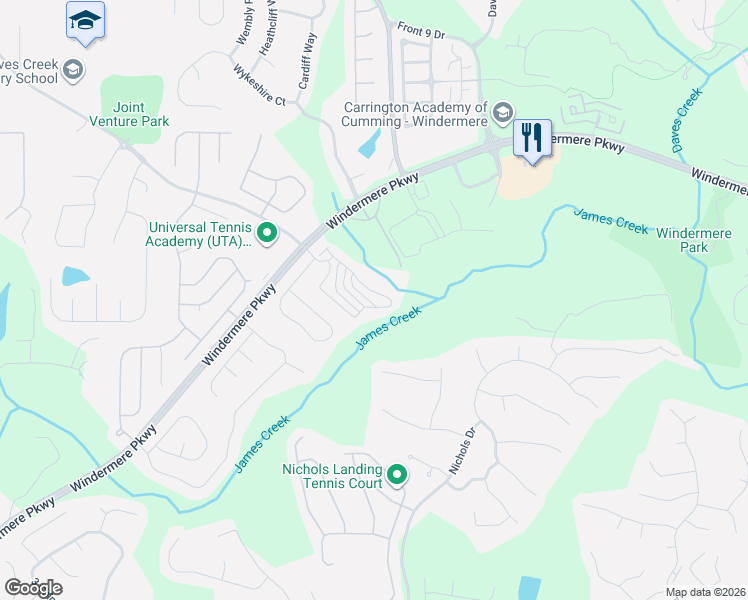 map of restaurants, bars, coffee shops, grocery stores, and more near 4715 Cold Spring Court in Cumming