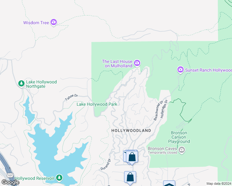 map of restaurants, bars, coffee shops, grocery stores, and more near 6240 Mulholland Highway in Los Angeles