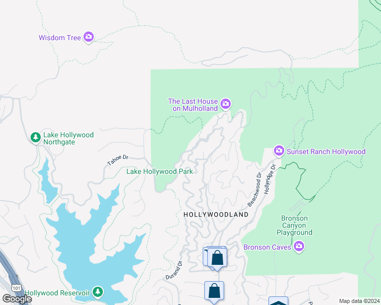 map of restaurants, bars, coffee shops, grocery stores, and more near 6240 Mulholland Highway in Los Angeles