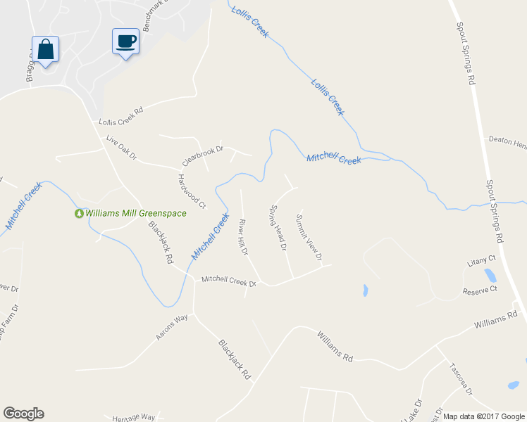 map of restaurants, bars, coffee shops, grocery stores, and more near 6731 Spring Head Drive in Flowery Branch