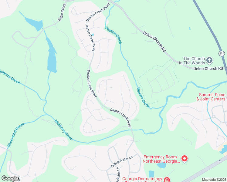 map of restaurants, bars, coffee shops, grocery stores, and more near 6318 Windrush Court in Hoschton