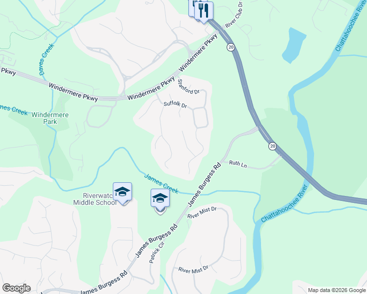 map of restaurants, bars, coffee shops, grocery stores, and more near 3265 Seven Oaks Drive in Cumming