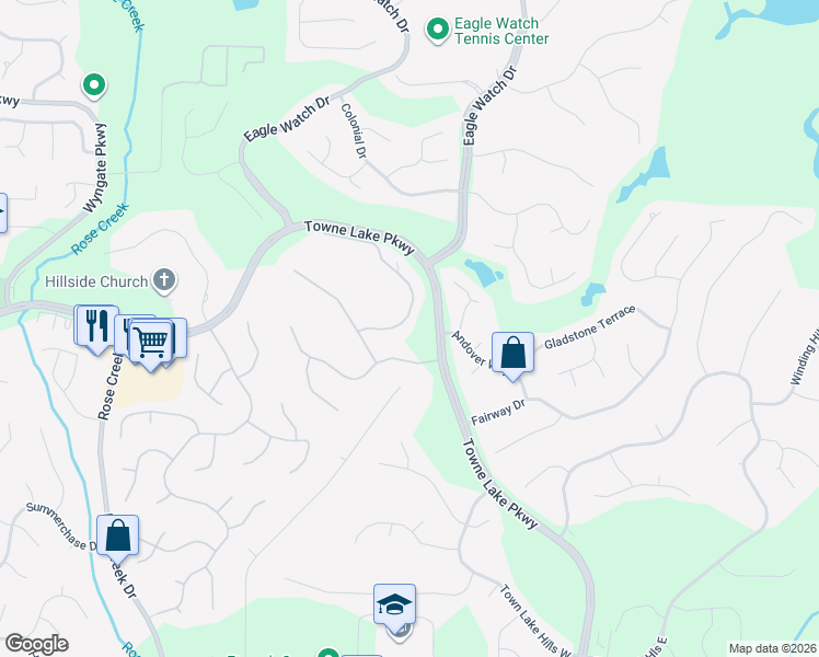 map of restaurants, bars, coffee shops, grocery stores, and more near 208 Morning Mist Way in Woodstock