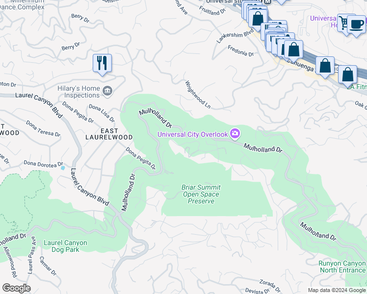 map of restaurants, bars, coffee shops, grocery stores, and more near 7810 Torreyson Drive in Los Angeles