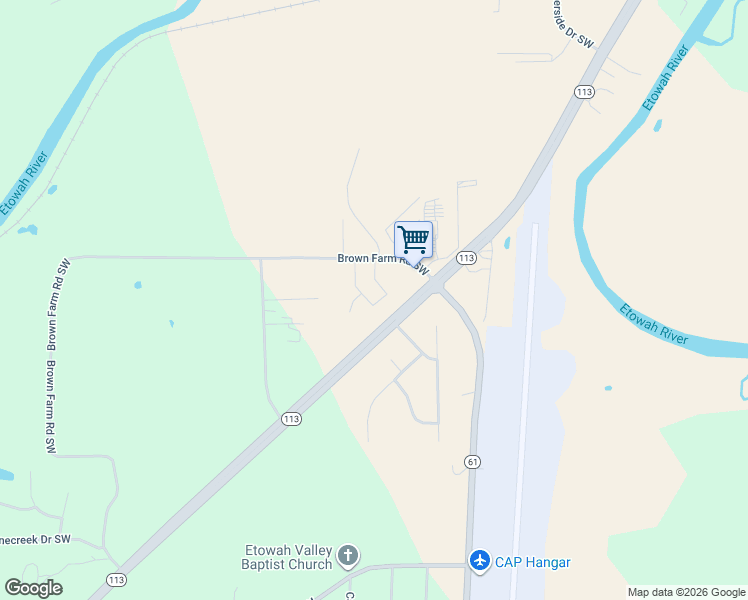 map of restaurants, bars, coffee shops, grocery stores, and more near 64 Westside Chase Southwest in Cartersville