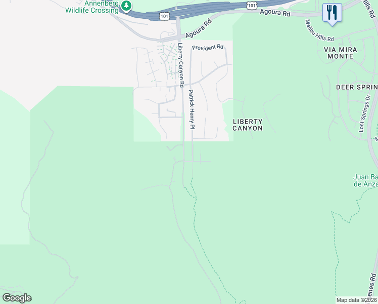 map of restaurants, bars, coffee shops, grocery stores, and more near 3721 Patrick Henry Place in Agoura Hills