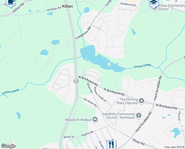 map of restaurants, bars, coffee shops, grocery stores, and more near 1340 North Brickyard Road in Columbia
