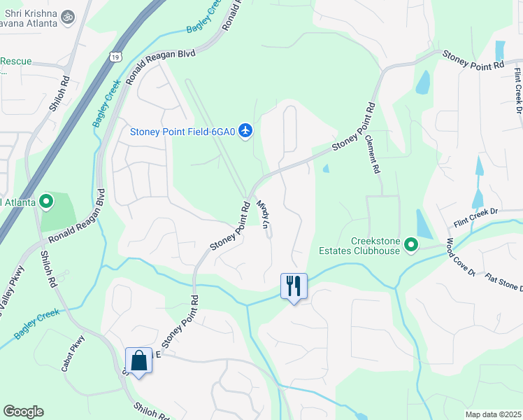map of restaurants, bars, coffee shops, grocery stores, and more near 2180 Mindy Lane in Cumming