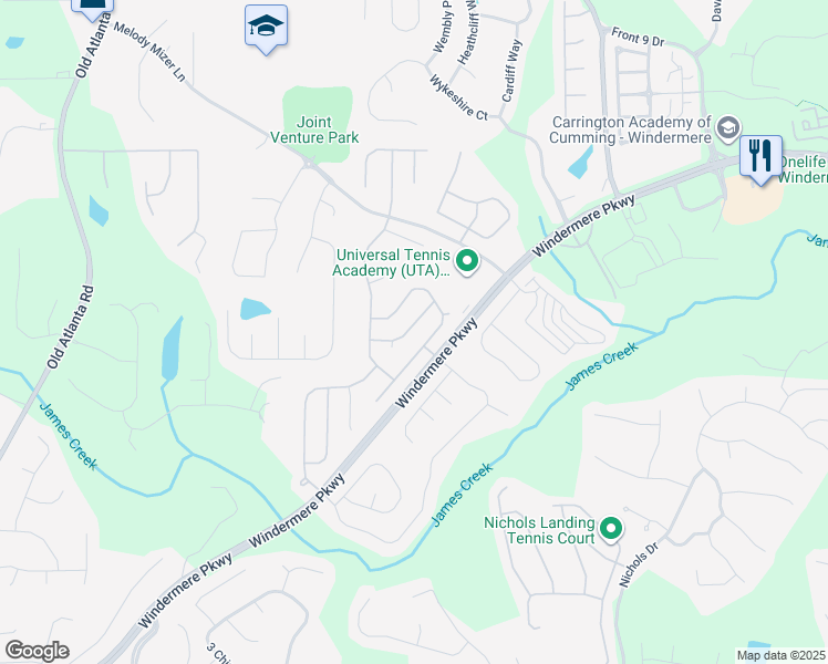 map of restaurants, bars, coffee shops, grocery stores, and more near 4475 Hedgewood Drive in Cumming