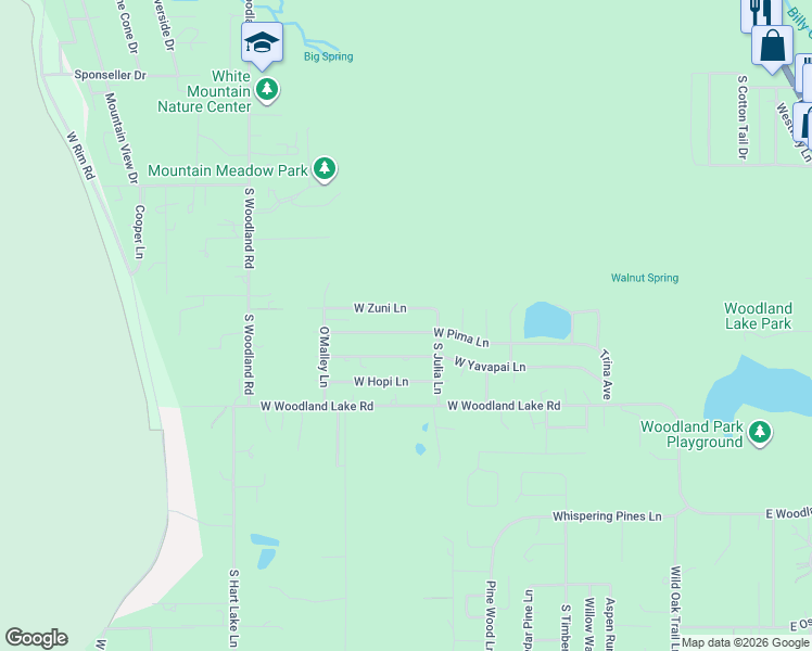 map of restaurants, bars, coffee shops, grocery stores, and more near 1091 West Pima Lane in Pinetop-Lakeside