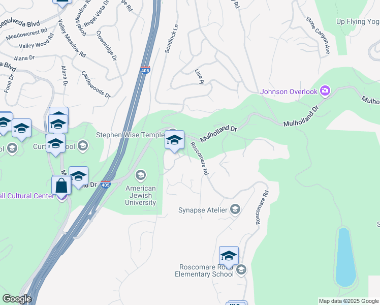 map of restaurants, bars, coffee shops, grocery stores, and more near 15434 Mulholland Drive in Los Angeles