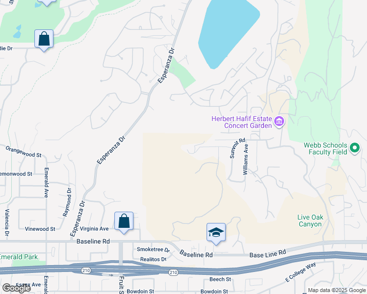 map of restaurants, bars, coffee shops, grocery stores, and more near 350 Roughrider Road in La Verne