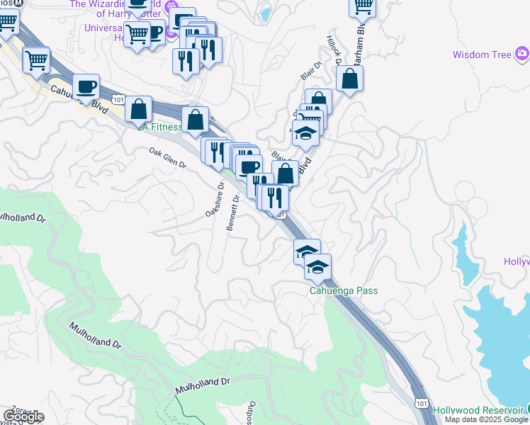 map of restaurants, bars, coffee shops, grocery stores, and more near in Los Angeles