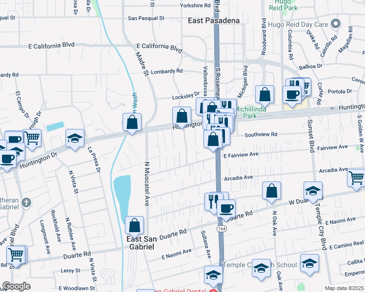 map of restaurants, bars, coffee shops, grocery stores, and more near 8821 1/2 East Fairview Avenue in San Gabriel
