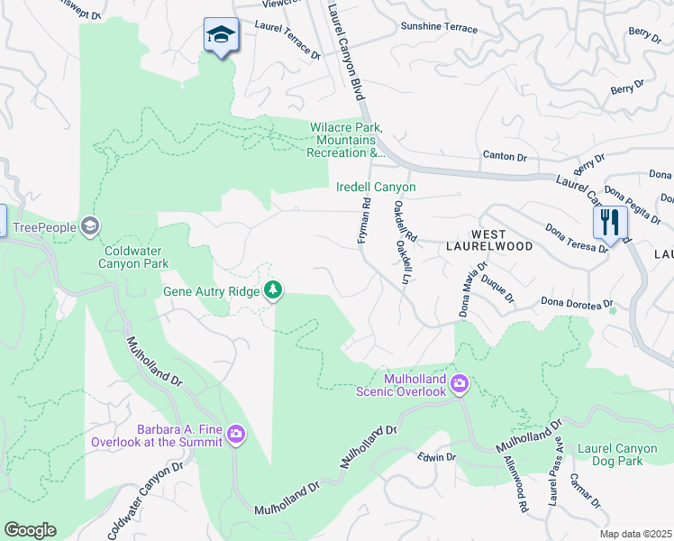 map of restaurants, bars, coffee shops, grocery stores, and more near 11971 Lockridge Road in Los Angeles