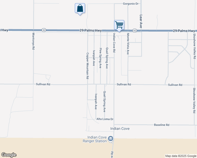 map of restaurants, bars, coffee shops, grocery stores, and more near 6860 Pine Spring Avenue in Twentynine Palms