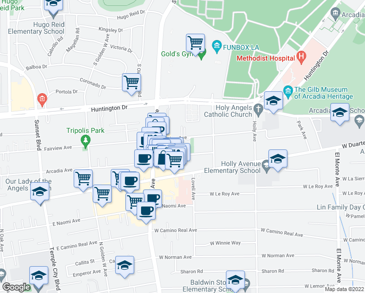 map of restaurants, bars, coffee shops, grocery stores, and more near 618 Fairview Avenue in Arcadia