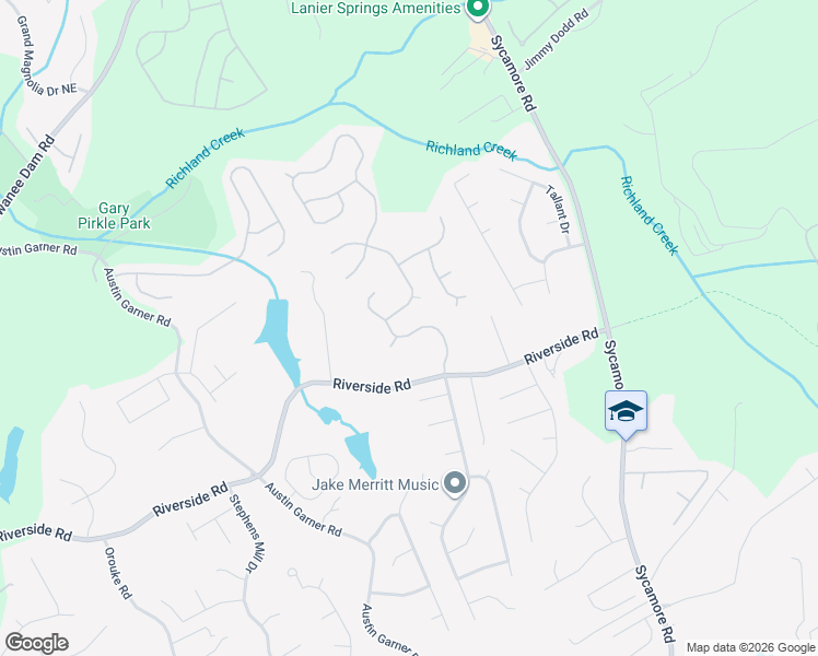 map of restaurants, bars, coffee shops, grocery stores, and more near 5825 River Ridge Lane in Sugar Hill