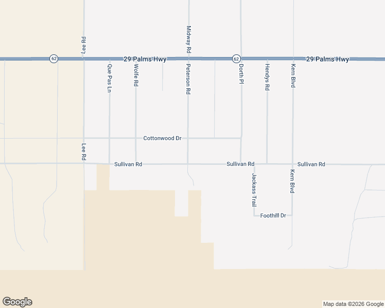 map of restaurants, bars, coffee shops, grocery stores, and more near 67651 Sullivan Road in Twentynine Palms
