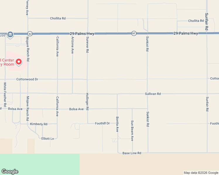 map of restaurants, bars, coffee shops, grocery stores, and more near 64177 Sullivan Road in Joshua Tree