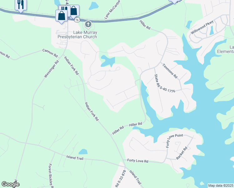 map of restaurants, bars, coffee shops, grocery stores, and more near 343 Dolly Horn Lane in Chapin