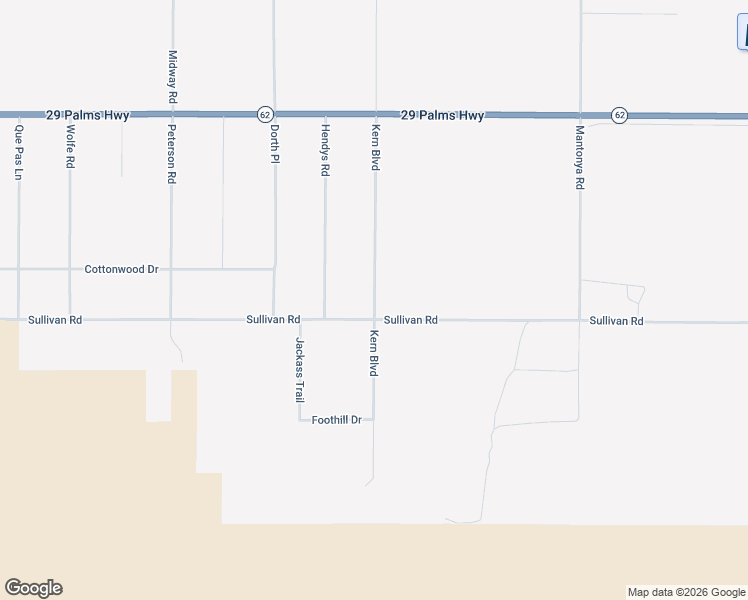 map of restaurants, bars, coffee shops, grocery stores, and more near Kern Boulevard in Twentynine Palms