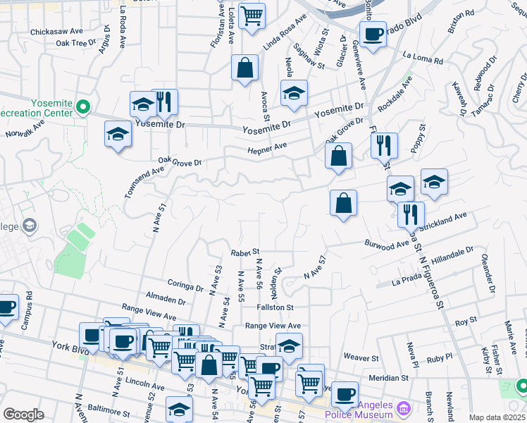 map of restaurants, bars, coffee shops, grocery stores, and more near 1868 North Avenue 56 in Los Angeles