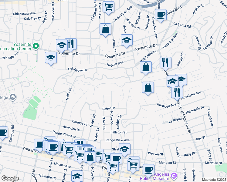 map of restaurants, bars, coffee shops, grocery stores, and more near 1868 North Avenue 56 in Los Angeles