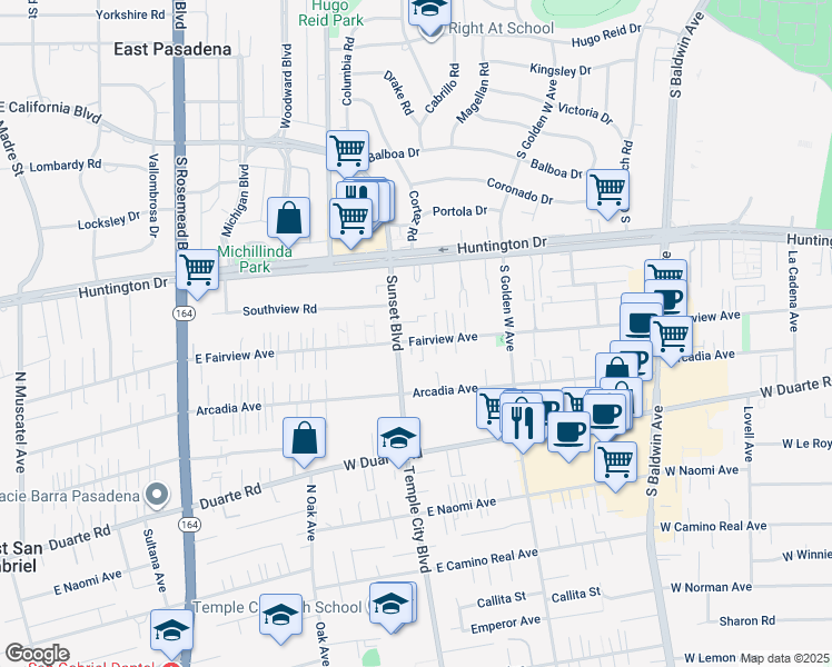 map of restaurants, bars, coffee shops, grocery stores, and more near 1035 Fairview Avenue in Arcadia