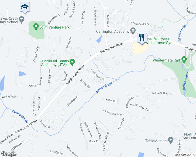 map of restaurants, bars, coffee shops, grocery stores, and more near 4550 Cold Spring Court in Cumming