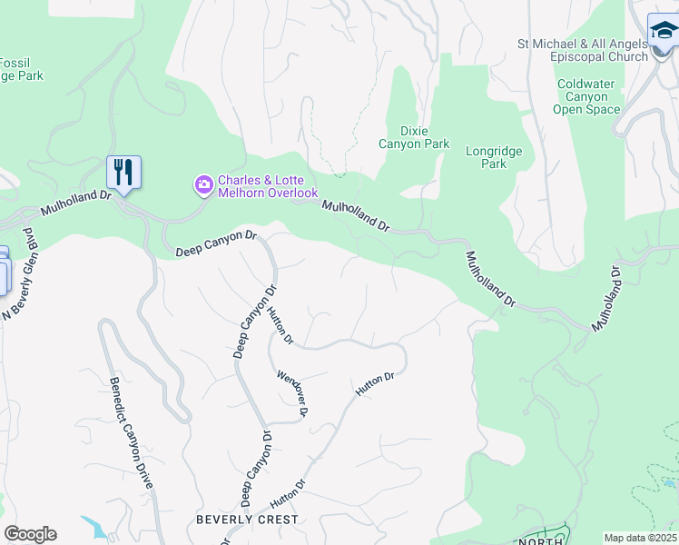 map of restaurants, bars, coffee shops, grocery stores, and more near 13490 Firth Drive in Beverly Hills