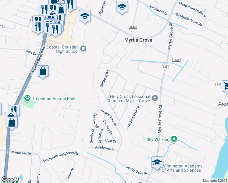 map of restaurants, bars, coffee shops, grocery stores, and more near 5912 Saltee Way in Wilmington