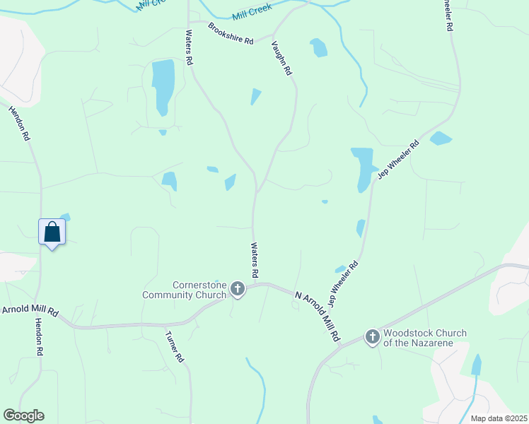 map of restaurants, bars, coffee shops, grocery stores, and more near 4695 Waters Road in Woodstock
