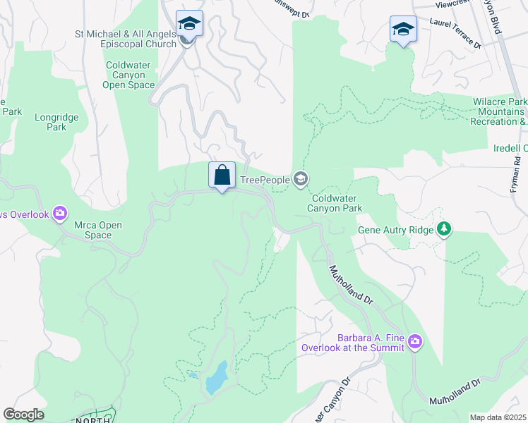 map of restaurants, bars, coffee shops, grocery stores, and more near 3084 Franklin Canyon Drive in Beverly Hills