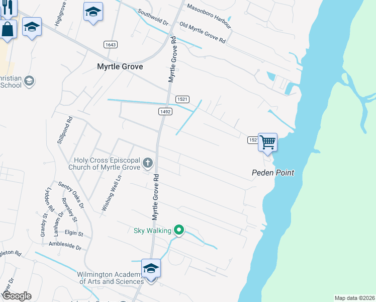 map of restaurants, bars, coffee shops, grocery stores, and more near 1706 Kennedy Road in Wilmington