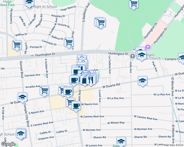 map of restaurants, bars, coffee shops, grocery stores, and more near 628 Fairview Avenue in Arcadia