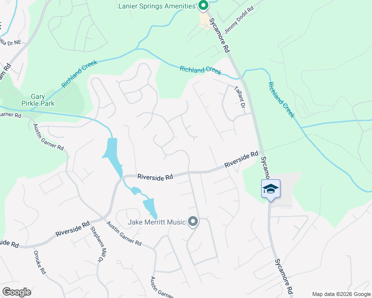 map of restaurants, bars, coffee shops, grocery stores, and more near 5735 River Ridge Lane in Sugar Hill