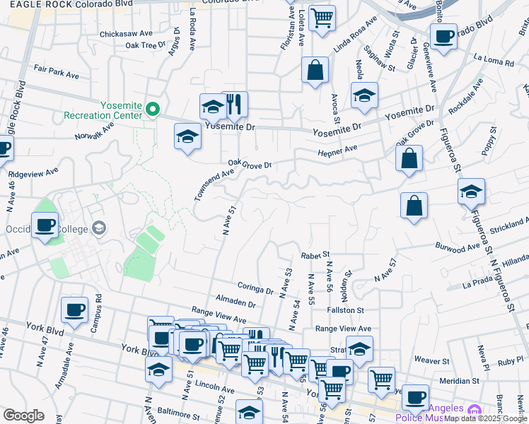 map of restaurants, bars, coffee shops, grocery stores, and more near 1950 Phillips Way in Los Angeles