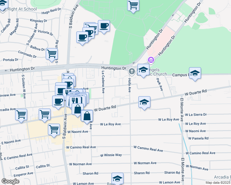 map of restaurants, bars, coffee shops, grocery stores, and more near 1026 La Cadena Avenue in Arcadia