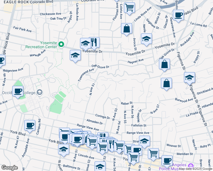 map of restaurants, bars, coffee shops, grocery stores, and more near 1950 Phillips Way in Los Angeles