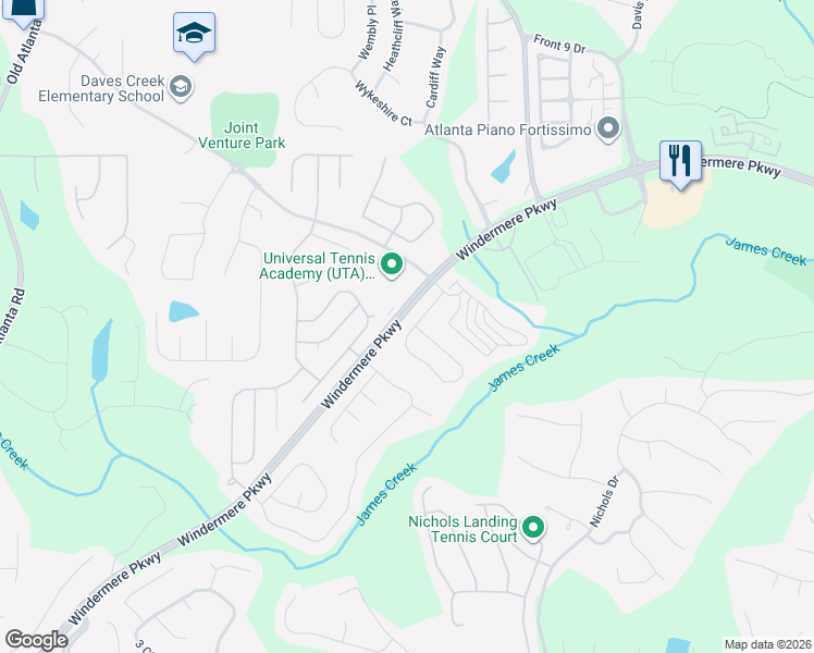 map of restaurants, bars, coffee shops, grocery stores, and more near 4230 Granby Circle in Cumming